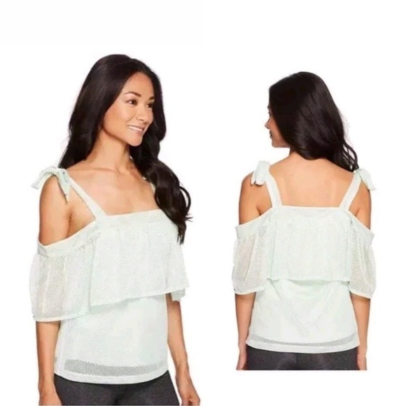 Puma l Spray Green Xtreme Off Shoulder Mesh Tee - Picture 1 of 7